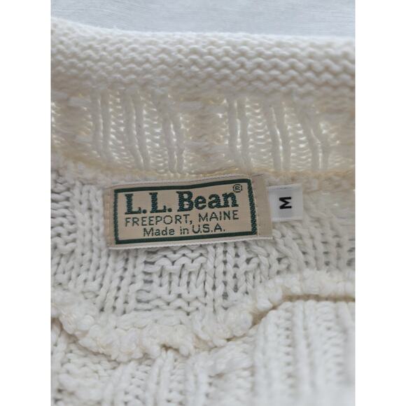 Vintage L.L. Bean Sweater Women's Med Ivory Wool Fisherman Cream Cable Knit USA - Picture 8 of 11